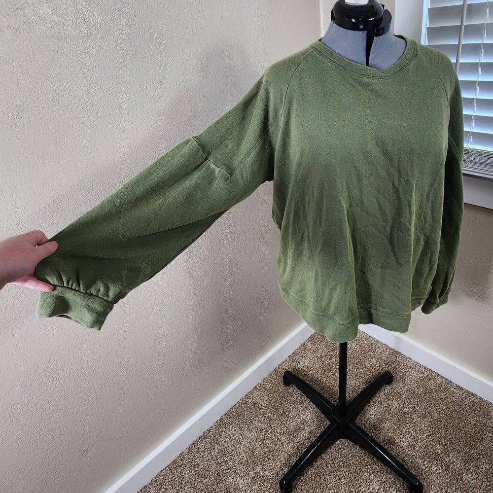 Whistles Sweater Size L Green NWT Puff Sleeve 100% Cotton Sweater